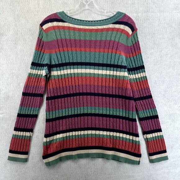 Soft Surroundings Isidor Sweater Medium Cable Knit Striped Super Soft Casual - Picture 2 of 8